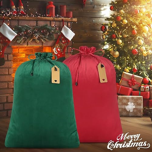 Miniatura 6 de Shintop 2 sacos de terciopelo de Papá Noel, bolsas de regalo de Navidad reutilizables con cordón de 27 x 20 pulgadas, bolsa de regalo grande con