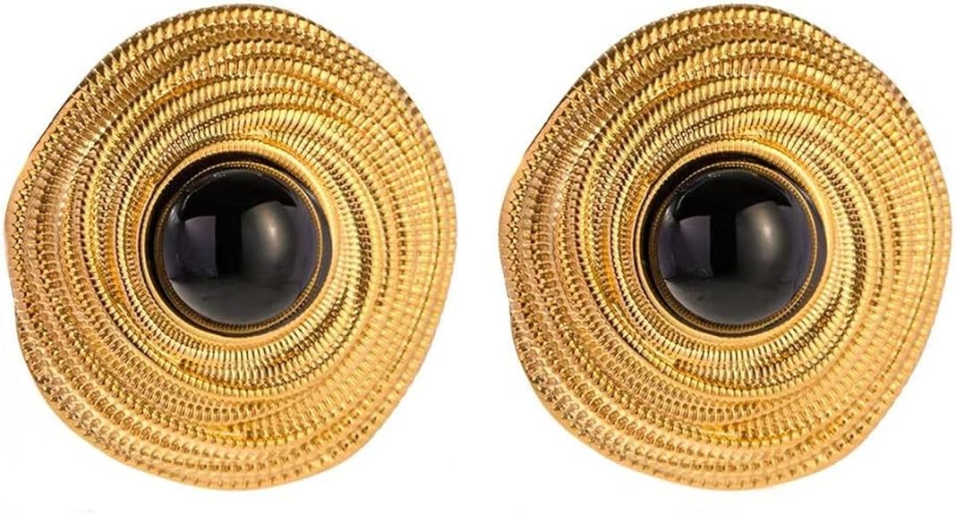 Gold & Black Vintage Stud Statement Earrings