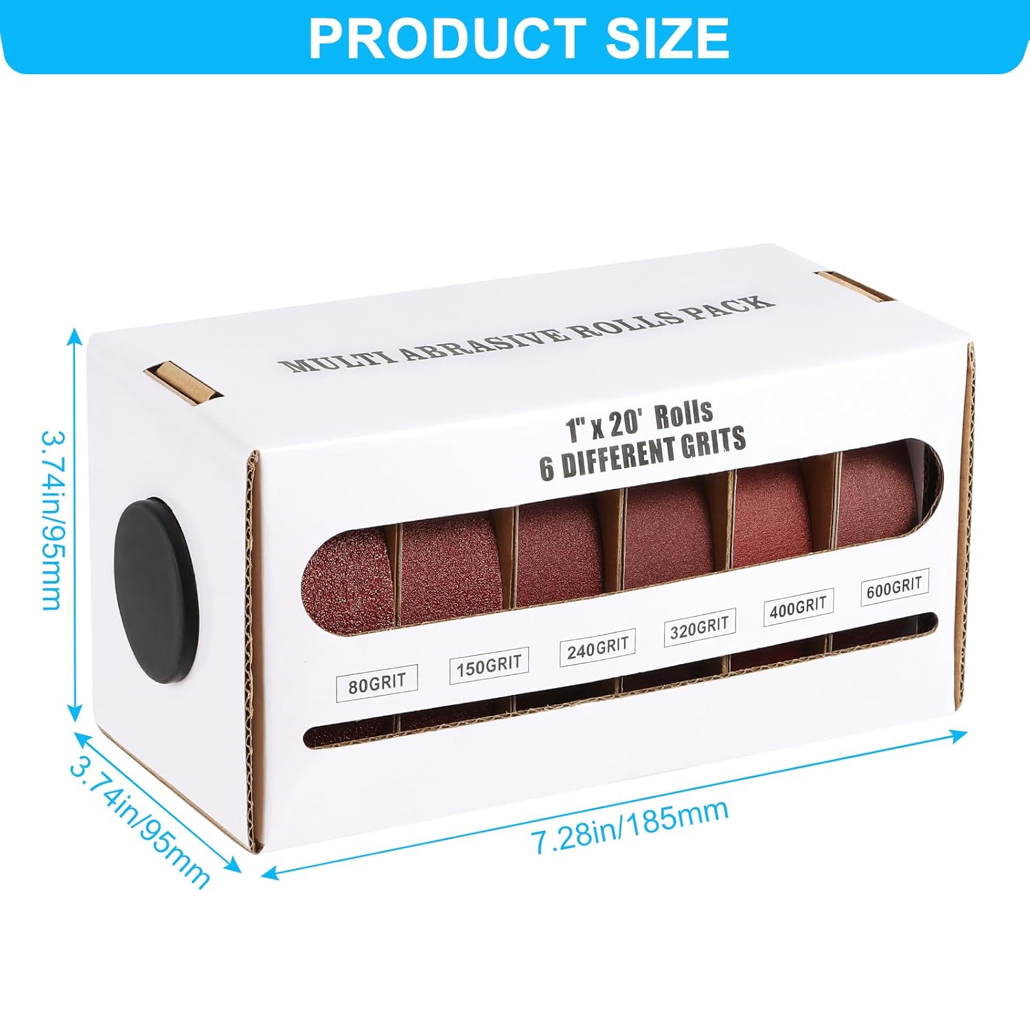 6 Grits Emery Cloth Roll, Multiple Grit Sizes, Abrasive Sandpaper Roll with Dispenser, 80 150 240 320 400 600 Grit Sandpaper Assortment, Wet Emory Cloths for Wood Furniture Metal Automotive (6Meters)