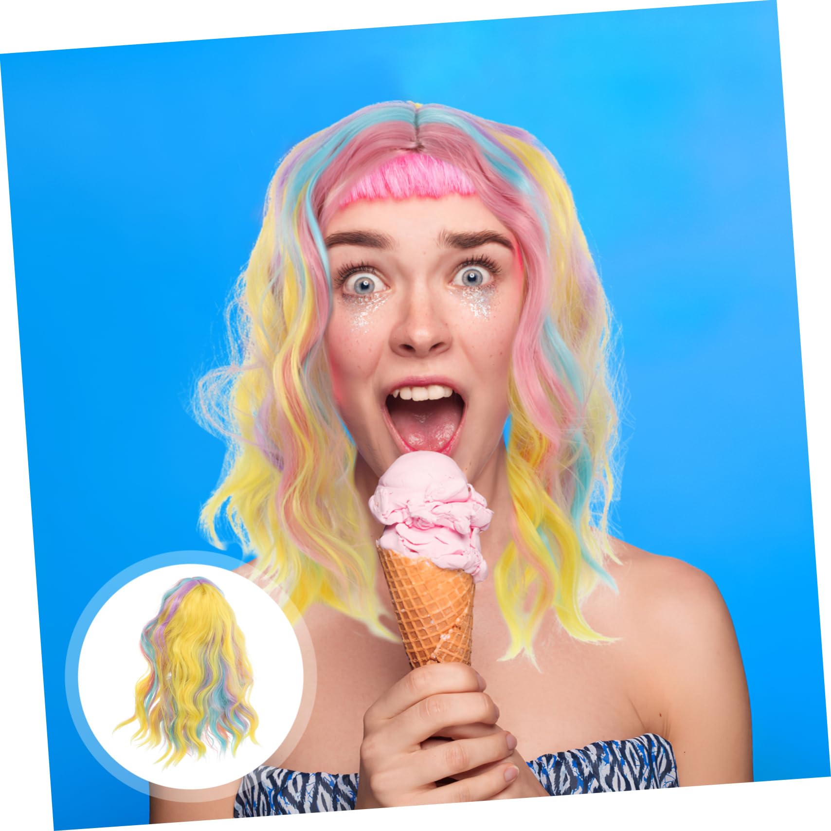 Rainbow Wavy Wig Bunte Wellige Perücke Schulterlänge Für Cosplay Partys Und Alltäglichen Gebrauch Hitzebeständigem Material Leicht Zu Pflegen Und Stylisch