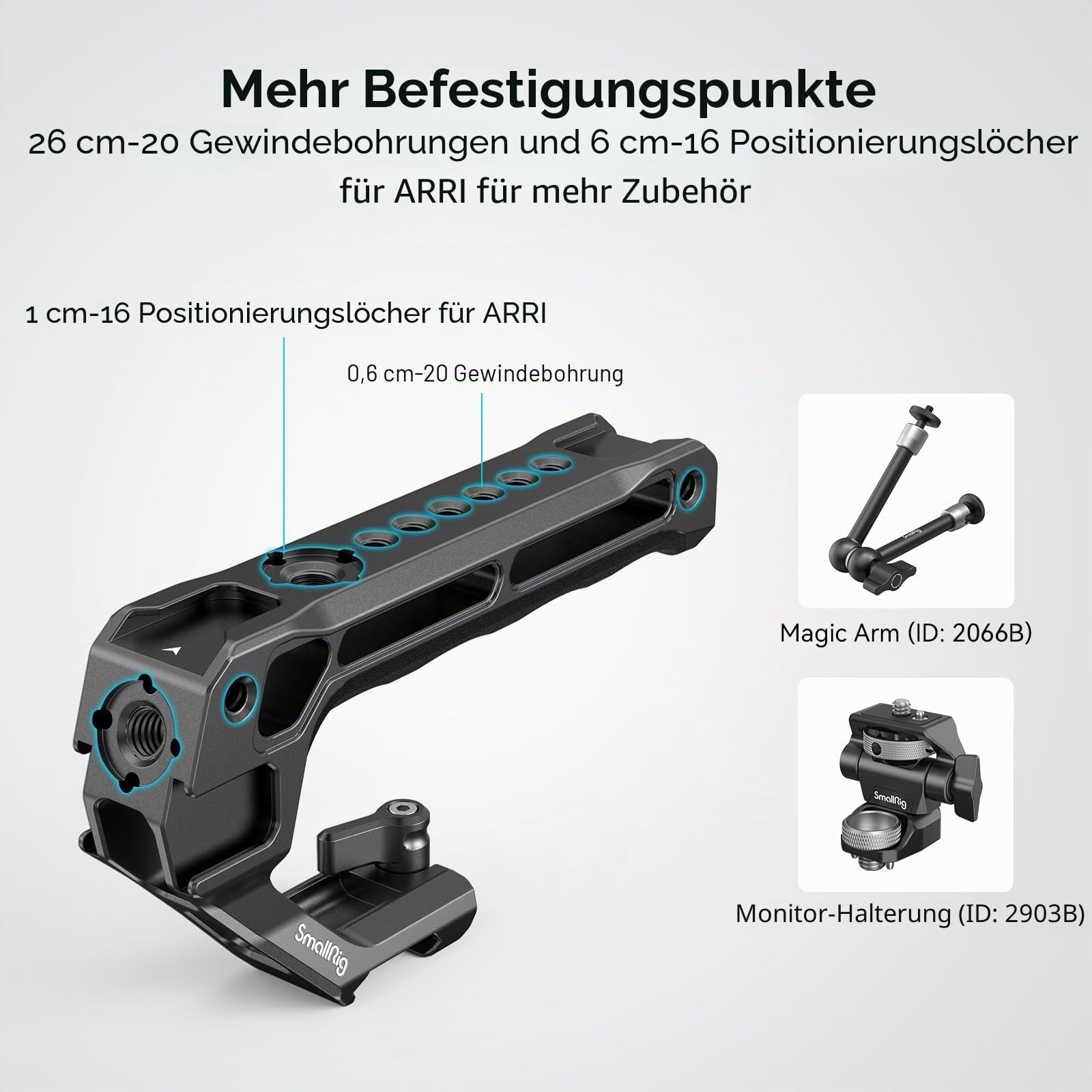 SMALLRIG NATO Top Handle, Griff mit NATO Schnellspanner für Kamerakäfig, universelles Video Rig mit 5 Kaltschuh zur Montage von DSLR Kamera mit Mikrofon, nur 124g (Lite) – 3766
