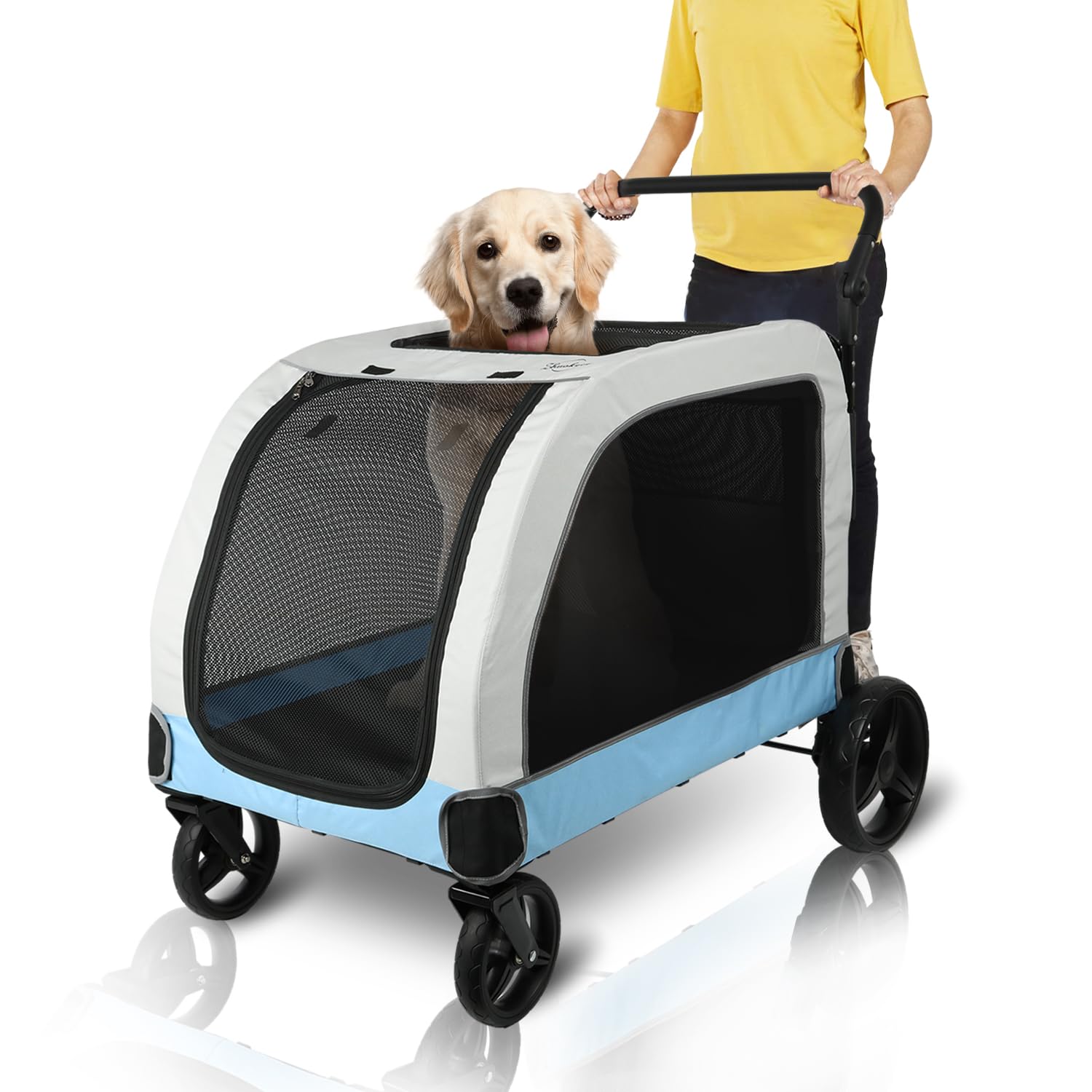 ZHUOKECE Dog Stroller for Large Pet Dog Cat Cage Jogger Stroller for 2-3 Dogs Breathable Travel Folding Carrier Animal Stroller with 4 Wheel,Up to 176 lbs (Blue) Pet Supplies