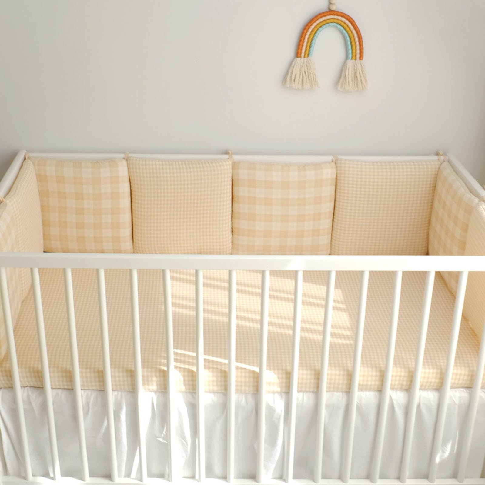 Padded Cot Bumper Set - 6pcs Breathable Cot Bumper, Soft Padded Side Protectors for Baby Cot Bed, Headboard Guard Padded Protection for Infant Boys and Girls. (D)