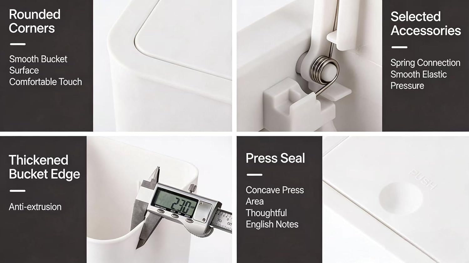 Compact Push-in Trash Can with Lid for Bathrooms, Kitchens, Living Rooms, Offices, Etc., Trash Can with Pop-Up Lid, 10 Liter/2.6 Gallon Slimline (Black，2 Pieces)