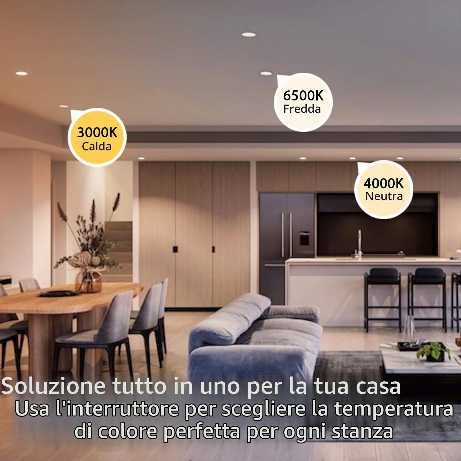 LVWIT Faretti LED da Incasso per Cartongesso,24W Equivalente 160W,Pannello Soffitto 2650LM,3000K Caldo 4000K Bianco Neutro 6500K Bianco Freddo,Faretto Incasso LED per Bagno, Set di 4