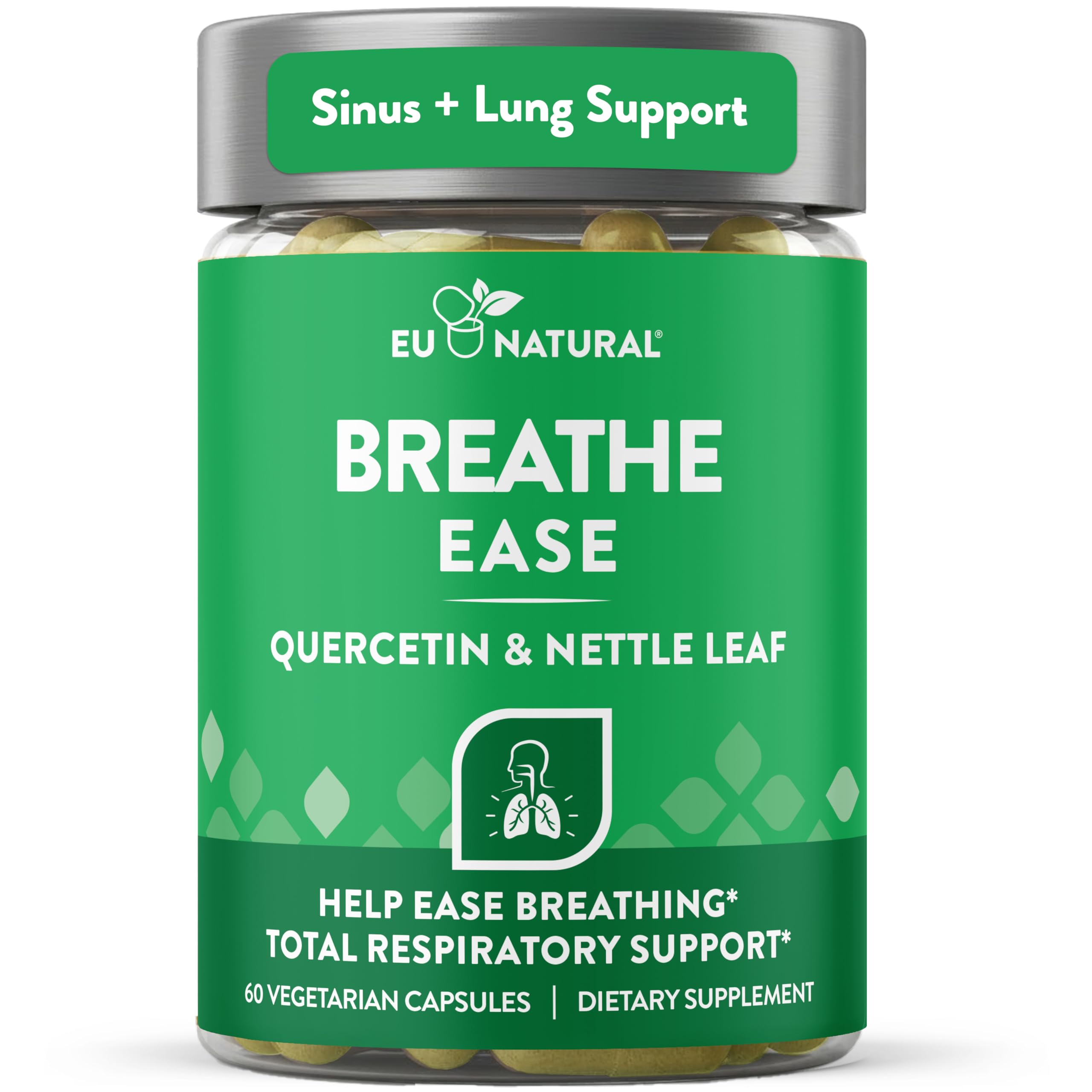 Breathe Inhaler Support Supplement - Sinus, Lungs, Open & Clear Airways - Seasonal Nasal Health, Bronchial Wellness, Healthy Chest - Quercetin, Vitamin D, Bromelain Pills - 60 Vegetarian Soft Capsules