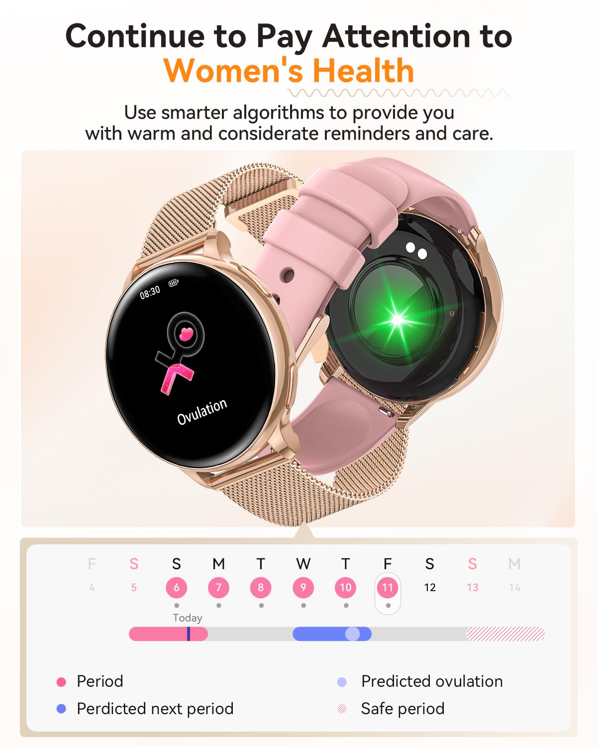BANLVS Smartwatch Donna, 1.27” Orologio Smartwatch con Chiamata Bluetooth, 110 Modalità Sportive, Ciclo Mestruale, Cardiofrequenzimetro SpO2 e Sonno, IP68 Impermeabile Smartwatch per Android iOS Gold