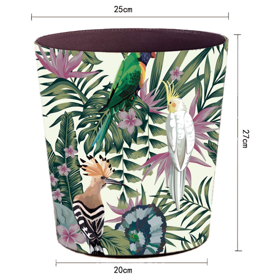 Lingxuinfo Scakbyer Retro Style Small Trash Can Wastebasket, Decorative Trash Can Waste Paper Basket Waste Container Bin for Bathroom, Bedroom, Office and More, 10L Capacity (Parrot Green Leaf)