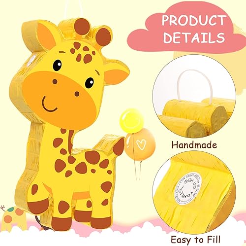 Miniatura 2 de Piñata de jirafa Safari Piñata con ojos vendados y murciélago, suministros de fiesta de cumpleaños, zoológico de selva, recuerdos de fiesta de