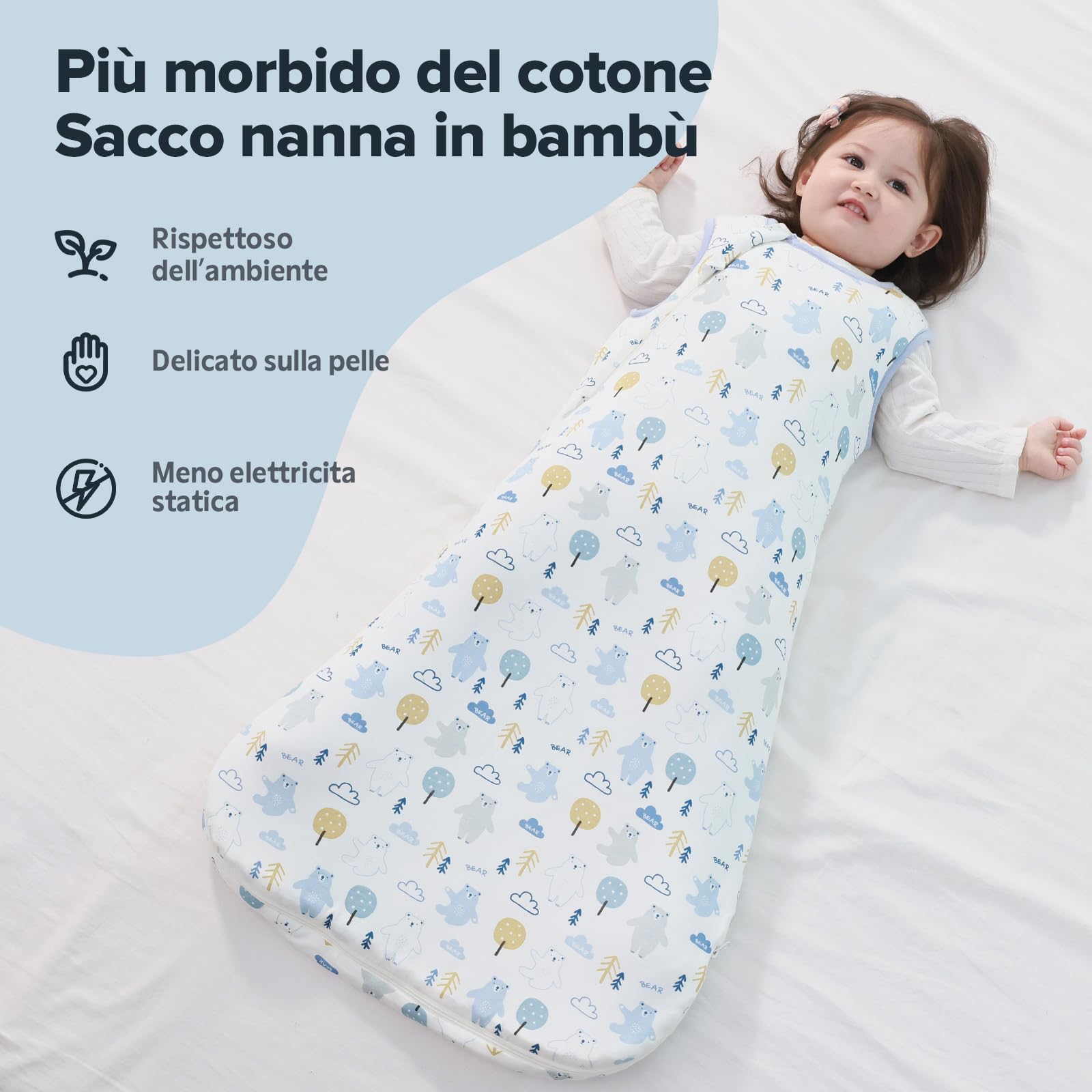 ToyaTec Sacco Nanna Bebé 2.5 Tog Super Morbido in Viscosa di Bambù, Sacco Nanna in Fibra di Bambù per Neonati, Coperta da Letto Autunno-Inverno