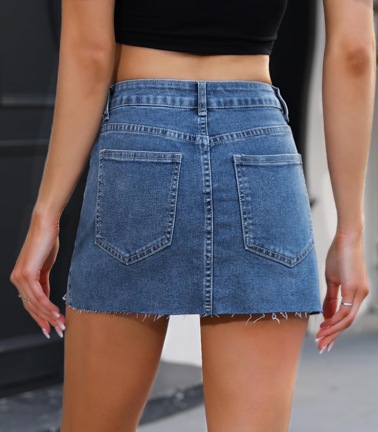 Womens Denim Mini Skirt Stretchy Mid Waist Casual Trendy Y2k Jean Skirts with Pockets - Image 3