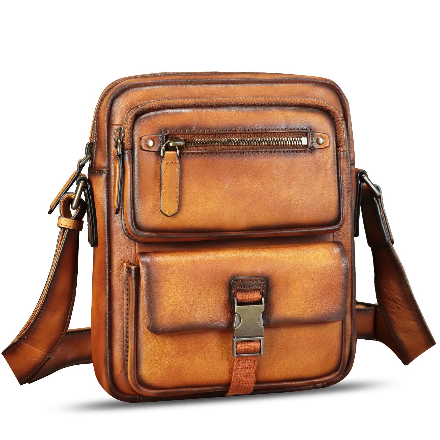 IVTG Genuine Leather Purse and Messenger Bag for Men Fashion Leather Shoulder Bags Briefcase Crossbody Satchel Bag with