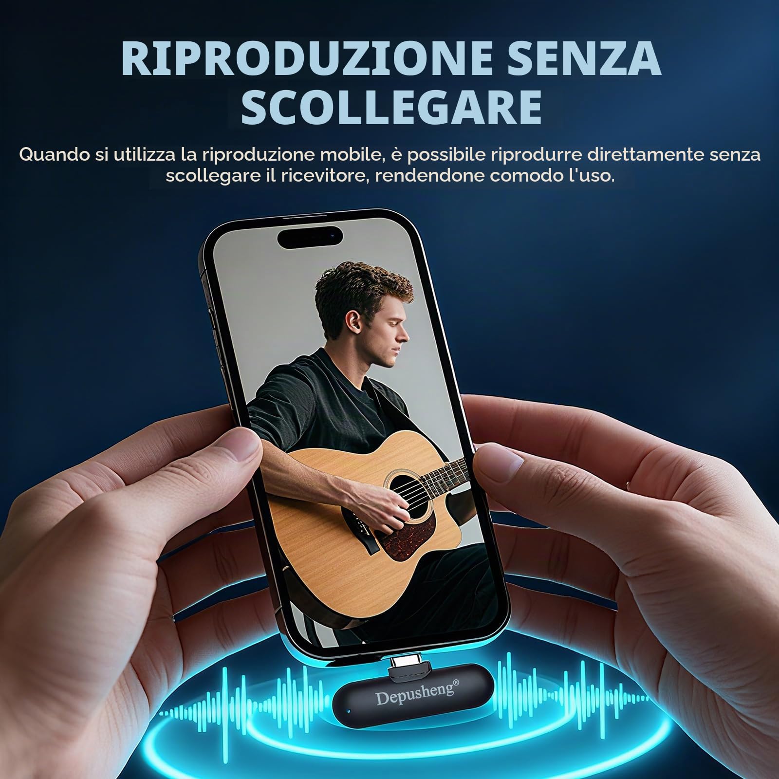 Depusheng V2 2 microfoni lavalier wireless per iPhone, iPad e Android con custodia di ricarica, 8 ore di autonomia, microfono a scatto per registrazioni video, vlogging, YouTube, interviste, 3