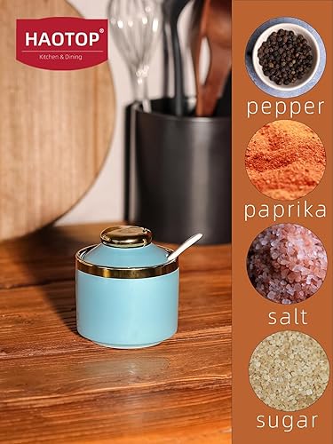 Miniatura 7 de HAOTOP Azucarero de 8 onzas con tapa y cuchara, dispensador de azúcar simple de cerámica para azúcar, contenedor de azúcar, accesorios de barra de