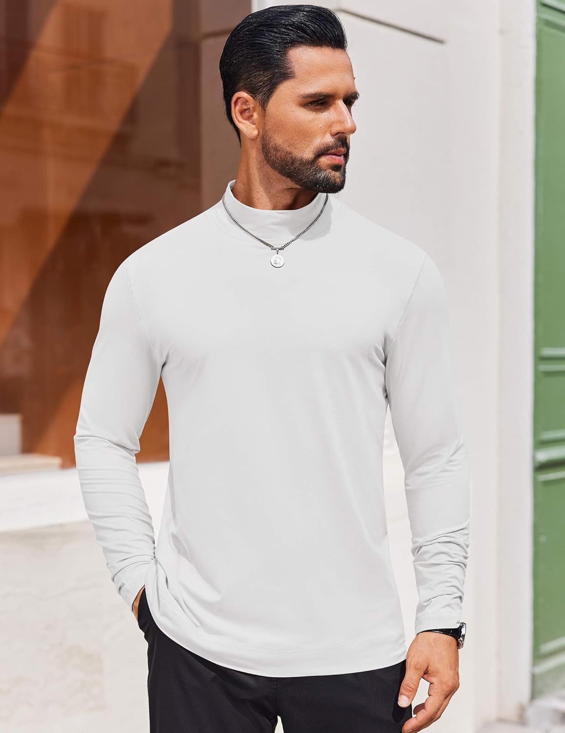 COOFANDY Mens Mock Turtleneck Long Sleeve Shirts Casual Basic T-Shirt Lightweight Mockneck Pullover Sweater for Men - Image 3