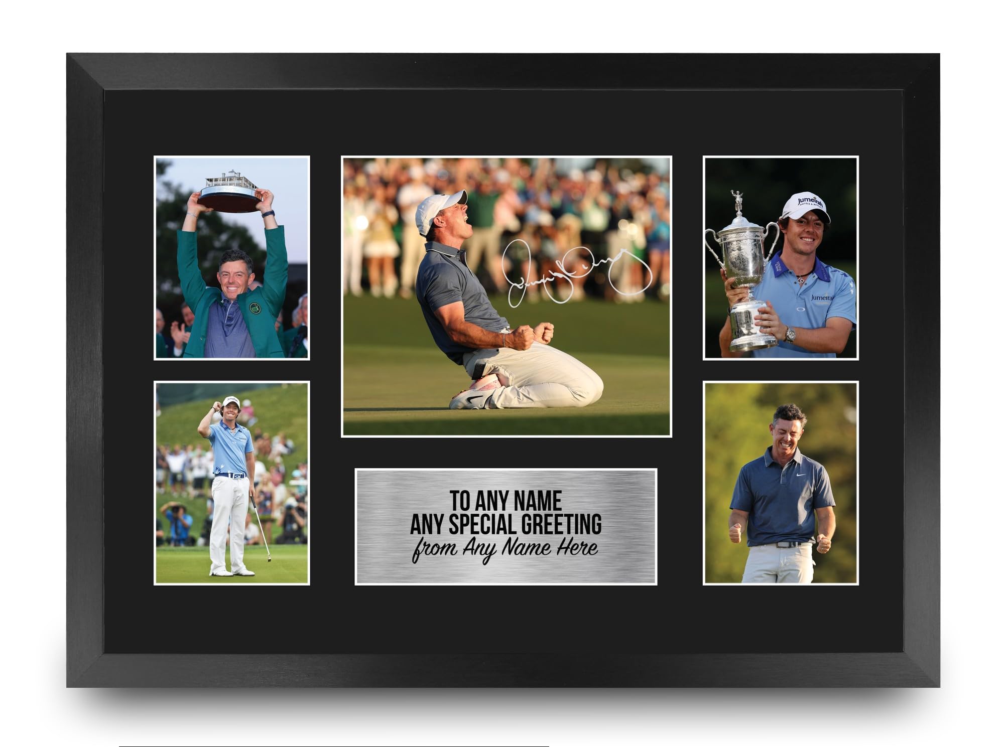 HWC Trading Rory McIlroy Personalised Gift - Signed Autograph Picture, Framed A3 Golf Photo Display with Custom Name Message for Birthday Christmas Wedding
