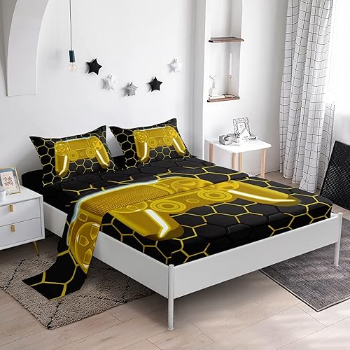 Miniatura 3 de Gaming Bedding Set Kids Bed Sheet Set Full Size Gamer Fitted Sheet Boys Teens Gamepad Flat Sheet Soft Microfiber Game Room Decor Bed Cover(Gamer