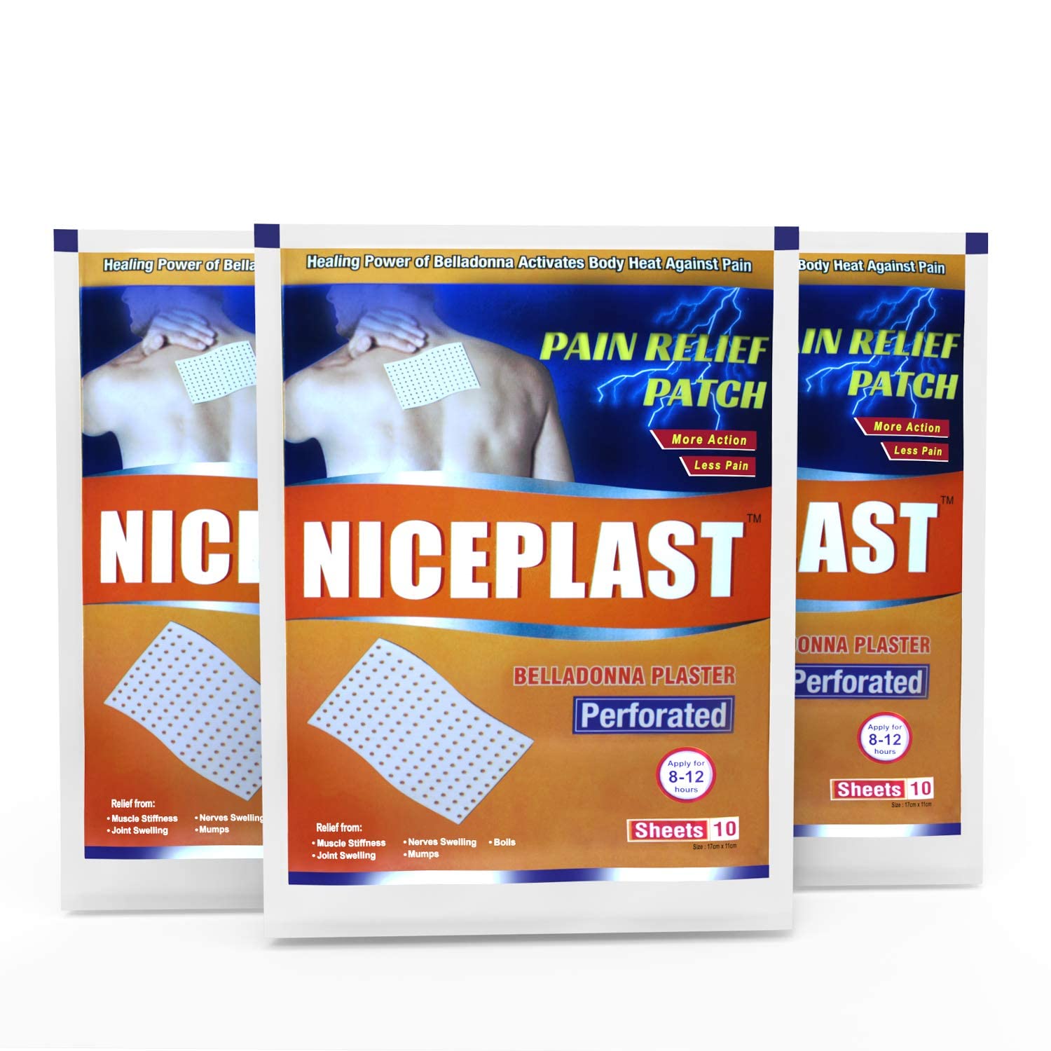NICEPLAST Belladonna Plaster Patch for Back, Shoulders, Muscles, Joints, and Nerves - 3 Packs (30 Patches)