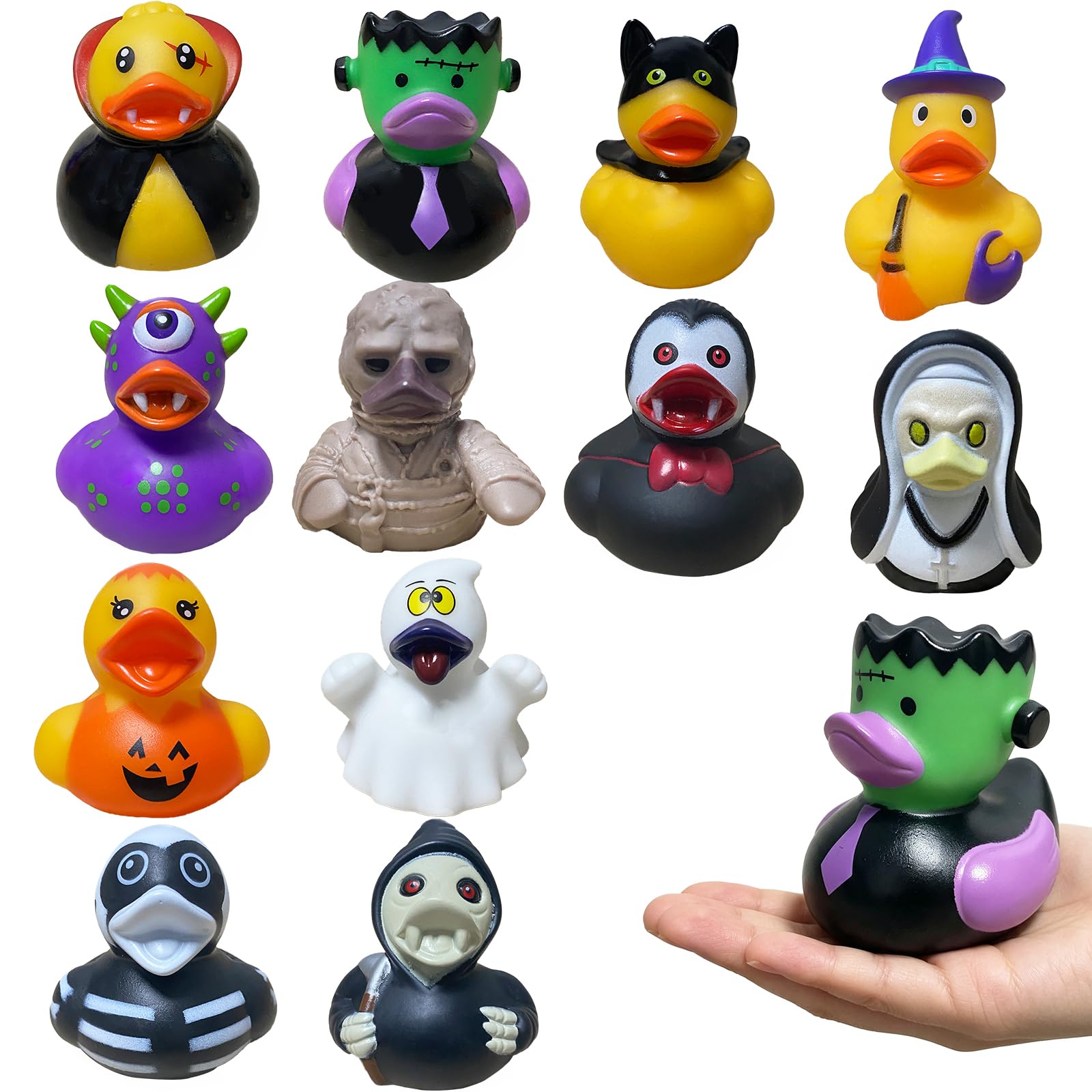 Libomzee 12 PCS Halloween Rubber Ducks Bulk, Halloween Fancy Party Favors Ducks Bath Toys, Mini Rubber Ducky, Cruise Ducks for Classroom Prizes Halloween Decorations Trick or Treat Supplies