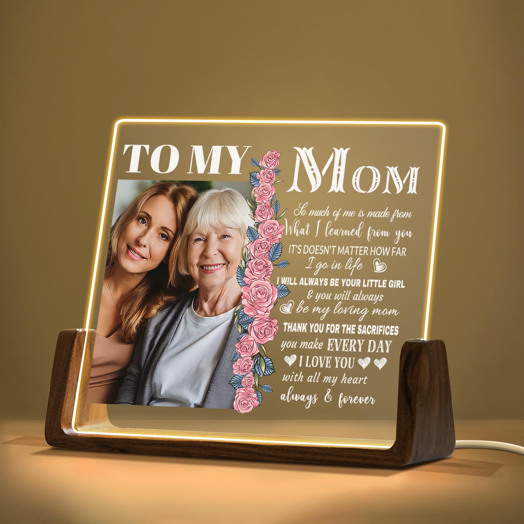 Mothers Day Personalized Gifts Personalized Night Light with Acrylic Plaque, Mom Gifts from Daughter Son, Personalized Photos Gift for Mom Grandma Wife Christmas Birthday Custom Gifts