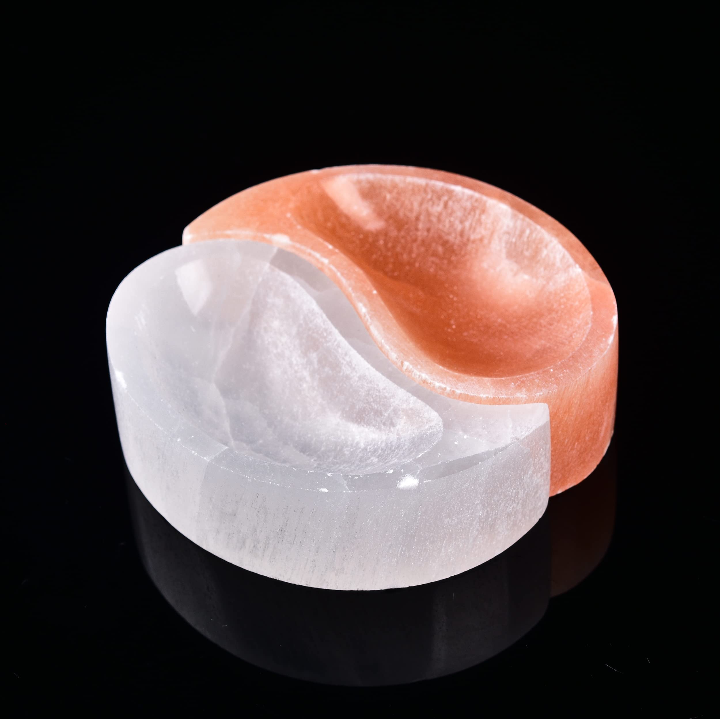 CNYANFEI 4" Yin Yang Selenite Bowl Fish Shape - White and Orange Natural Crystal Stone for Home Decor, Crystal Grid, Feng Shui Gift