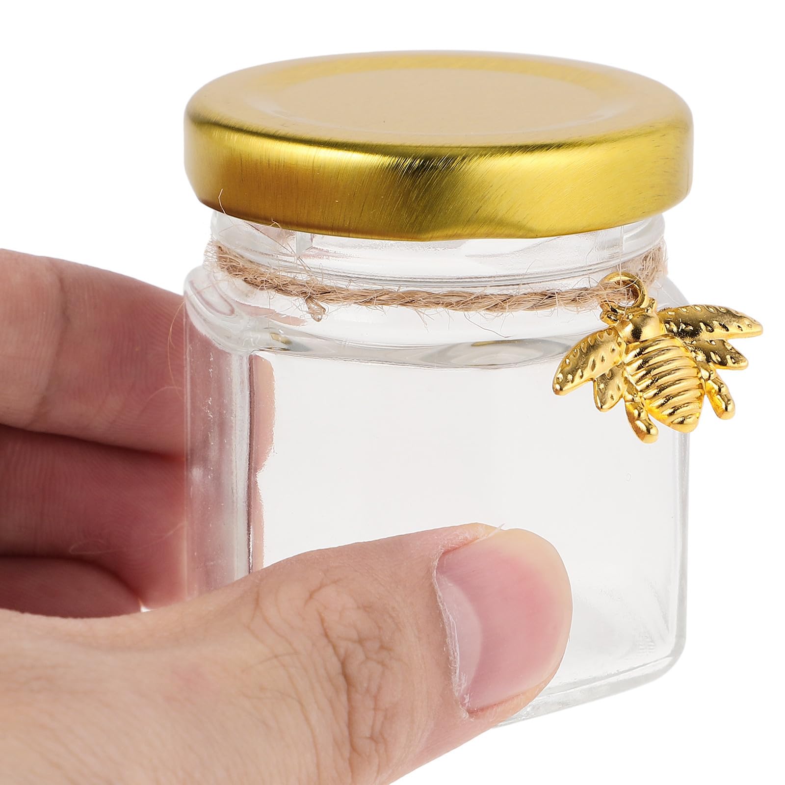 GLEAVI 20 Stück Kleiner Sechseck Glas Honigglas 45ml mit Aluminiumdeckel