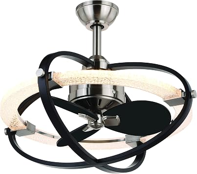 VAXCEL Galileo 22 in. Satin Nickel and Black Indoor Rod Mount Contemporary Fandelier Ceiling Fan with Matte Black Blades, Dimmable LED Light Kit and Remote Control, 3 Speeds, Clear Bubble Shade
