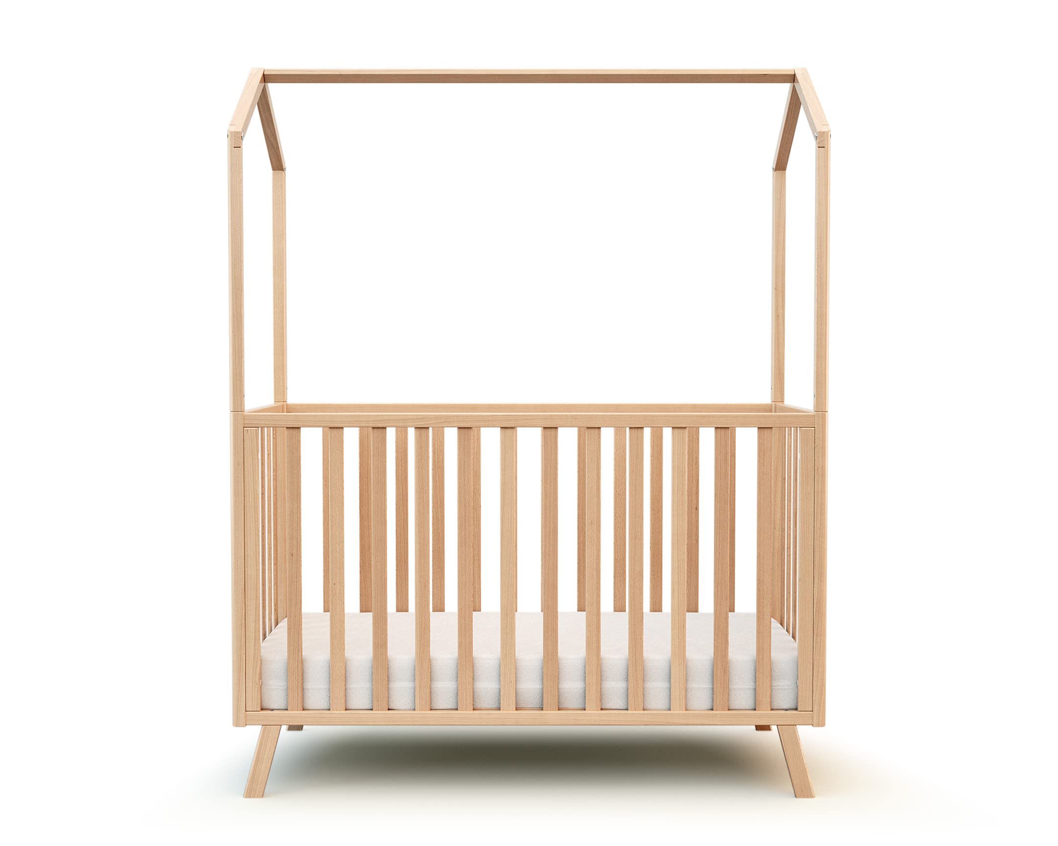 AT4 - Cuna bebé casita evolutiva CONFORT madera - Haya Barnizada - 60 x 120-125,50 x 64 x 158 cm