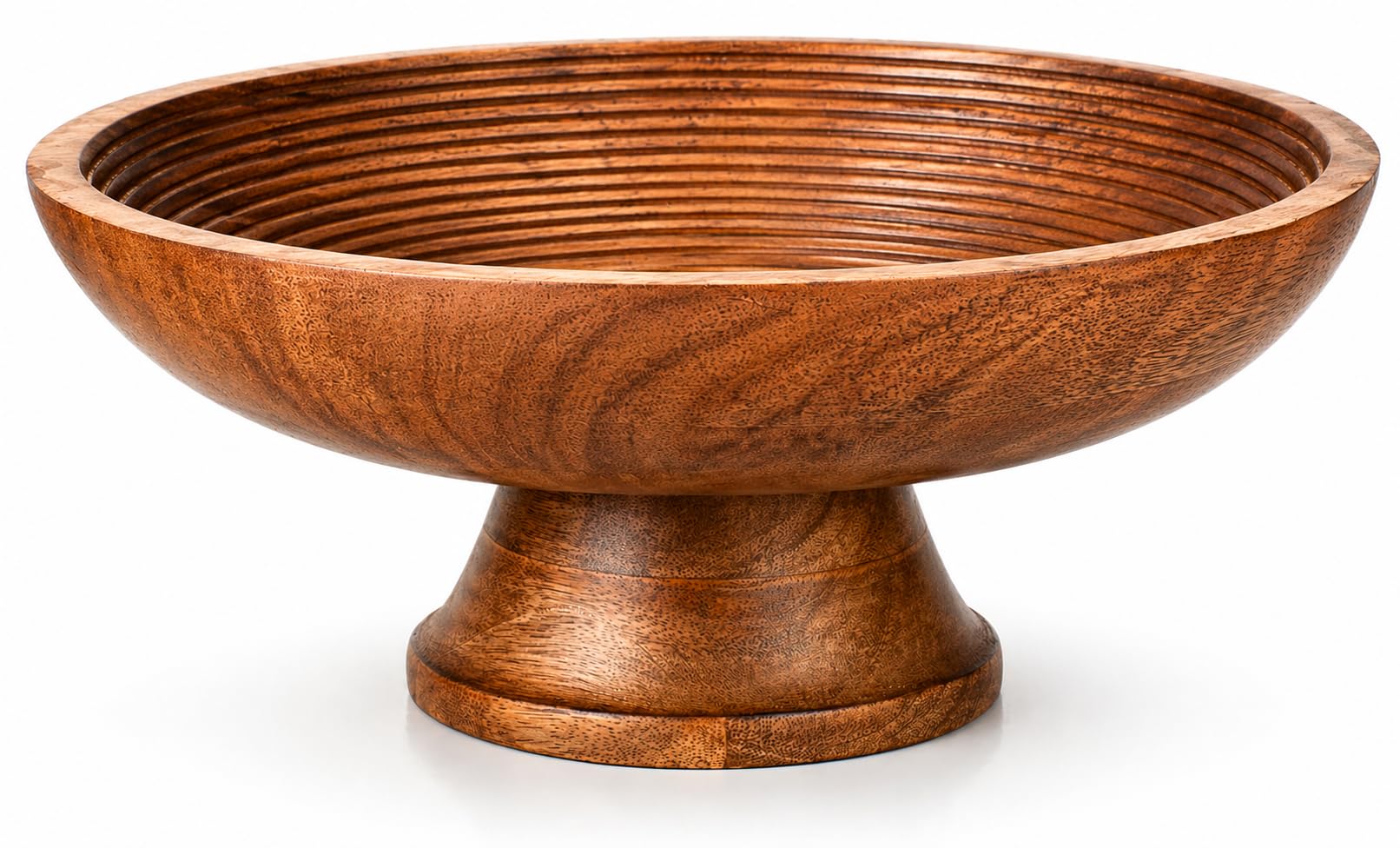 Cuenco decorativo de madera para servir frutas y ensaladas en mesa de comedor redonda