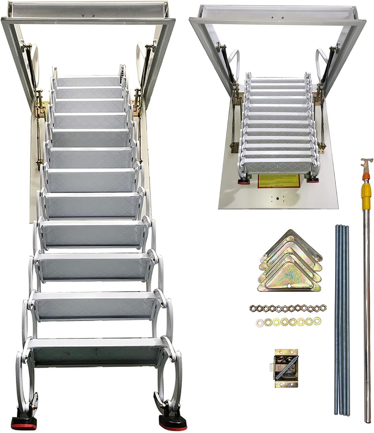 HayWHNKN Attic Ladder Pull Down Ceiling Ladder Stairs White Folding ...