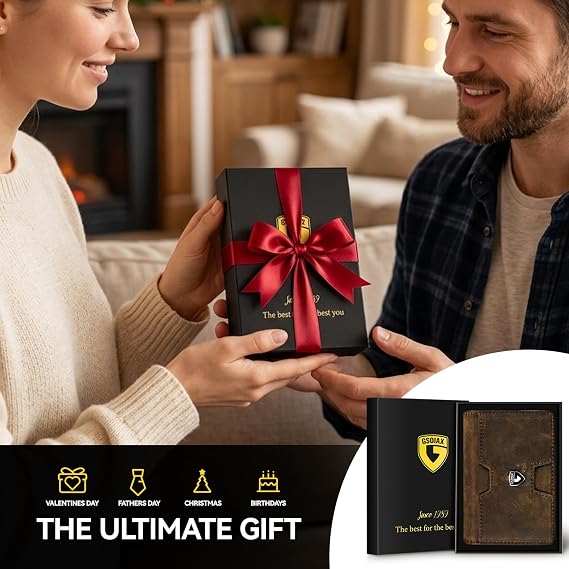 GSOIAX Wallet for Men Slim Top Grain Leather Wallet with 13 Card Slots & 1 Bill Compartment - RFID Blocking Thin Bifold Front Pocket Credit Card Holder (Dark-brown)