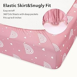 FIEMOL Baby Crib Sheets Girl, 3 Pack Toddler Bed Sheets Fitted for 52x28 Standard Crib and Toddler Mattresses, Super Soft Microfiber Pink Rainbow