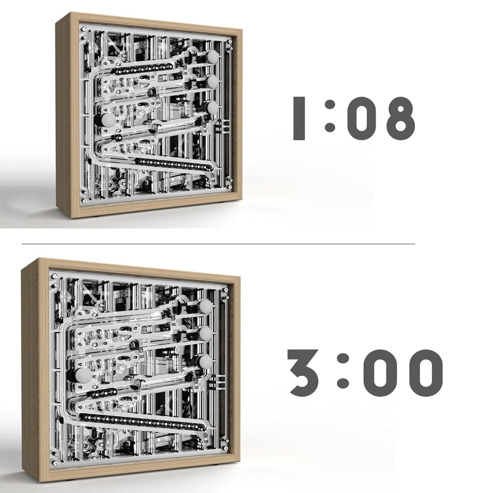Rolling Ball Timer - Reloj mecánico de escritorio, formato de 12 horas con 4 pistas y 20 rodamientos de bolas de acero para sala de estar, dormitorio, mesita de noche o escritorio