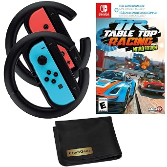 PremGear Racing Steering Wheel Controllers, Driving Grips for Joy-Con 2 pack + Table Top Racing Nitro Edition Compatible with Nintendo Switch + Cleaning Cloth