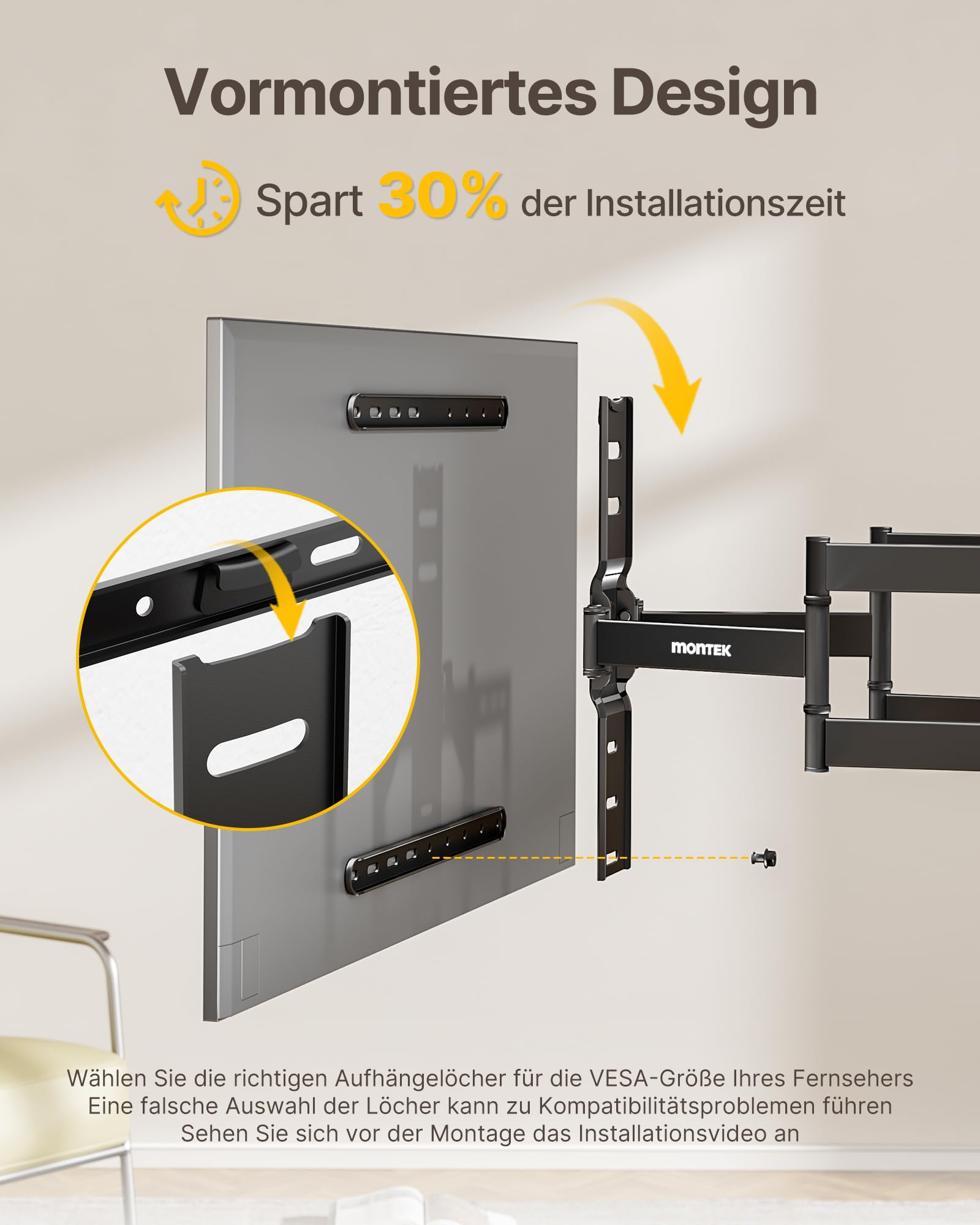 monTEK 1.1" Ultra Slim TV Wandhalterung für 37-75 Zoll Fernseher bis 60kg | TV Halterung Schwenkbar, Neigbar & Ausziehbar, Low-Profil, Vollbewegliche, 4-Fache Tragkraft, Max VESA 400x400mm
