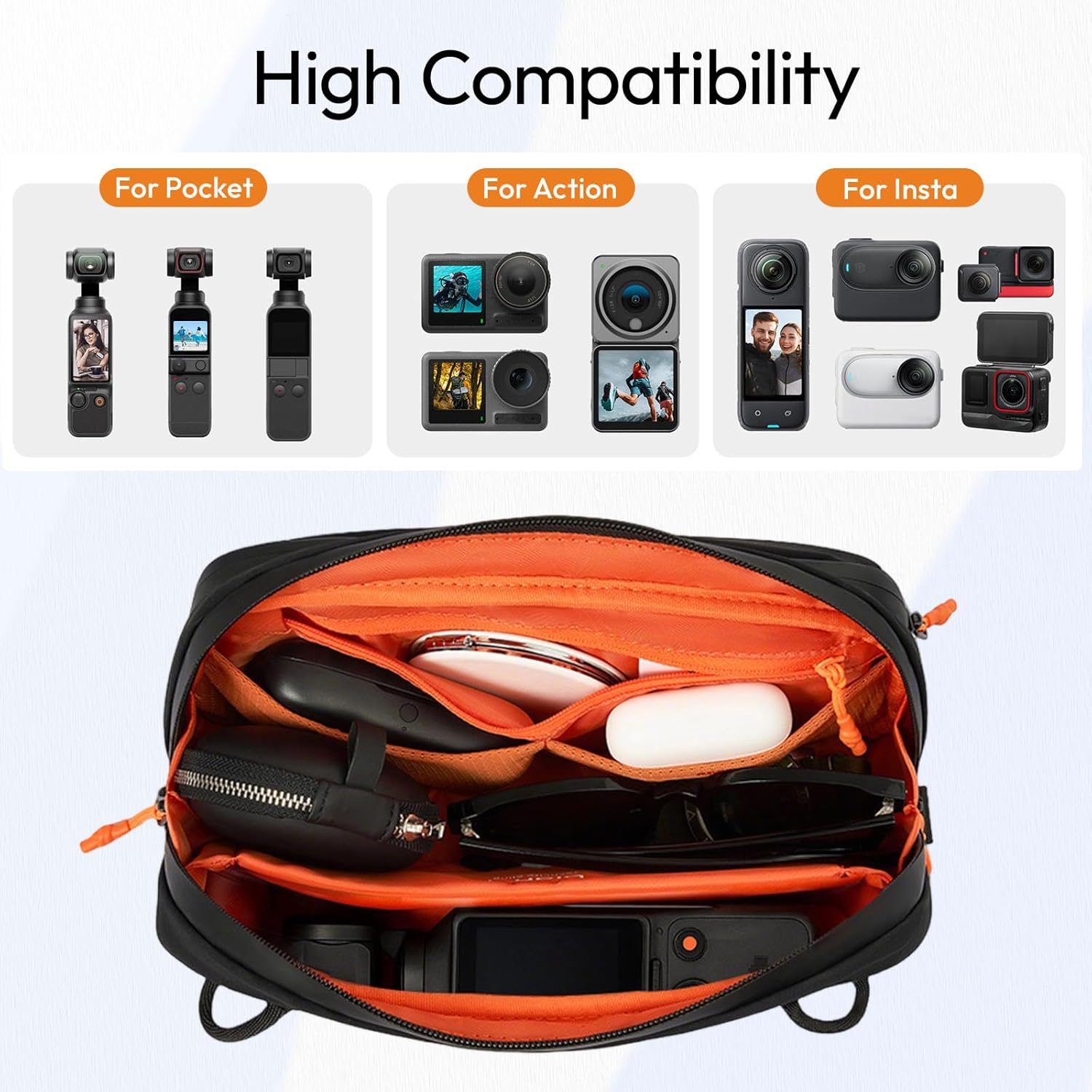 ULANZI YY08 Carrying Bag for DJI Osmo Pocket 3,Splashproof Portable Storage Carry Case, Protective for DJI Osmo Pocket 3 Creator Combo Accessories, Small LED Lights, Microphones & Action Cams (Black) - Image 3