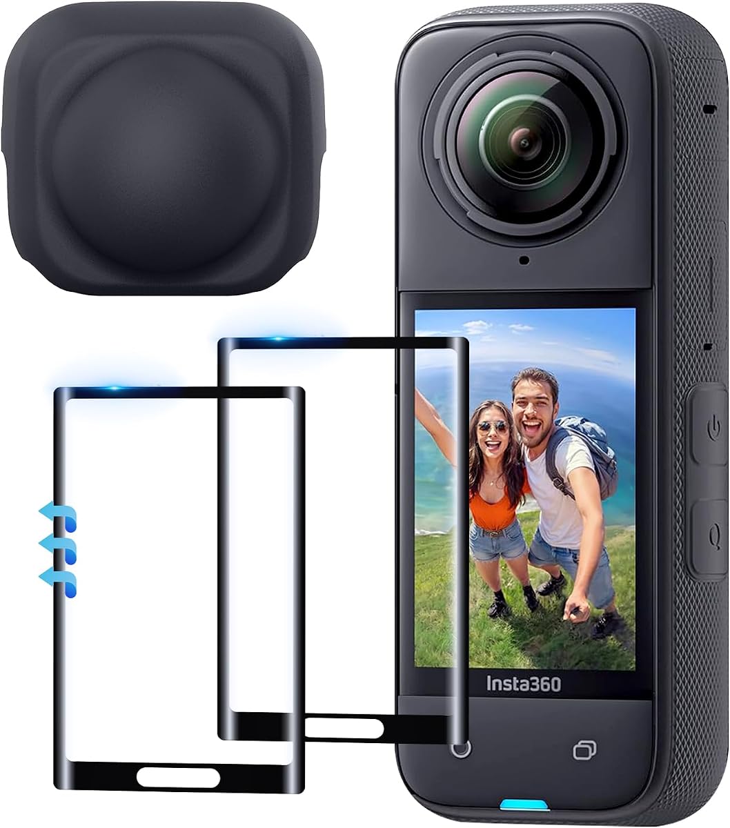 Screen Protector Film(2 Pack)+Lens Cap for Insta360 X5/insta360 X4 Accessories, Insta 360 X5/insta 360 X4 Tempered Glass LCD Display Film, Ultra HD, 9H Hardness, Scratch Resistant, Anti-Fingerprint