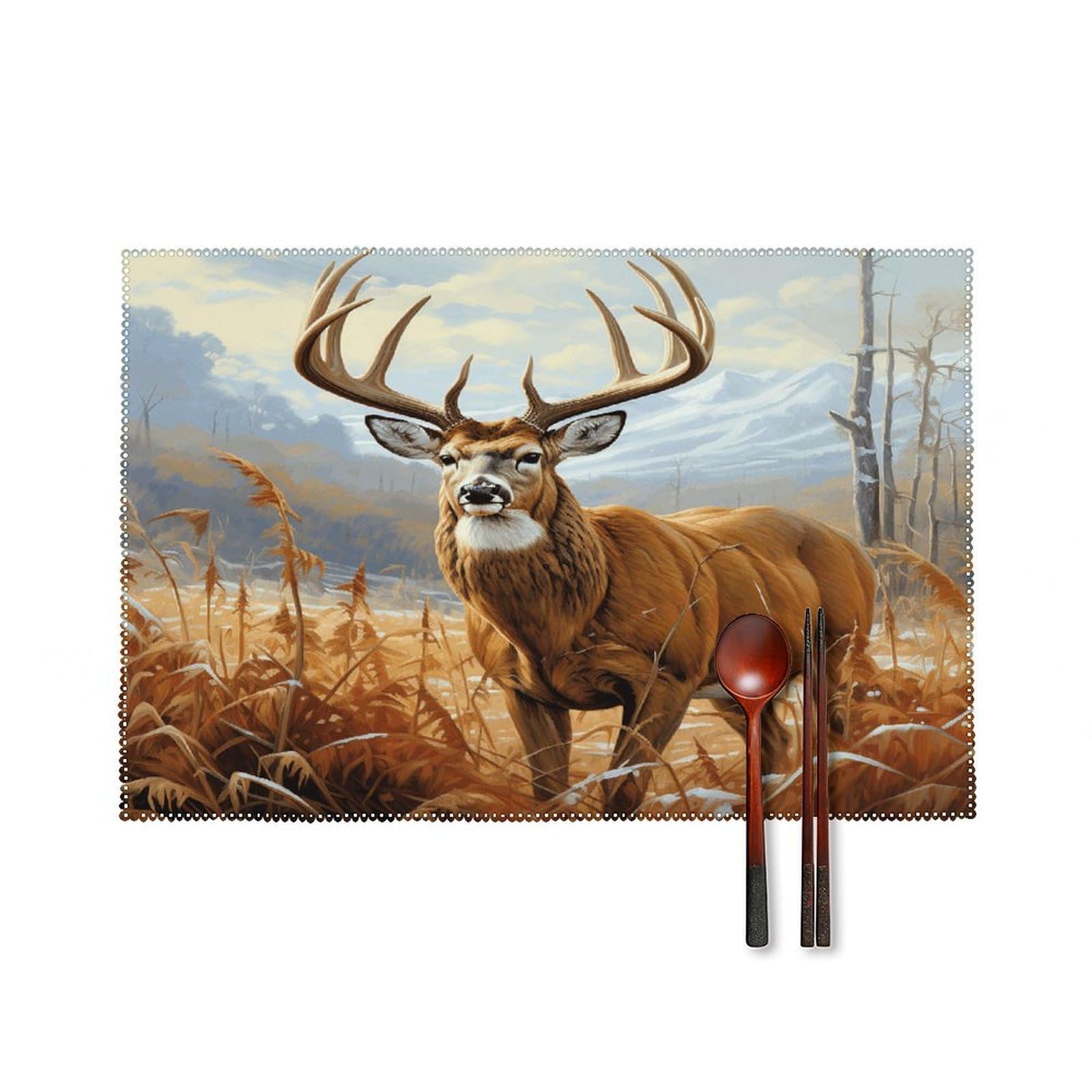 Buck Deer Placemats Washable Canvas Place Mats Decoration Placemat for Dining Table Easy to Clean Tables Mat Set of 6 for Kitchen Dining Room Coffee Table
