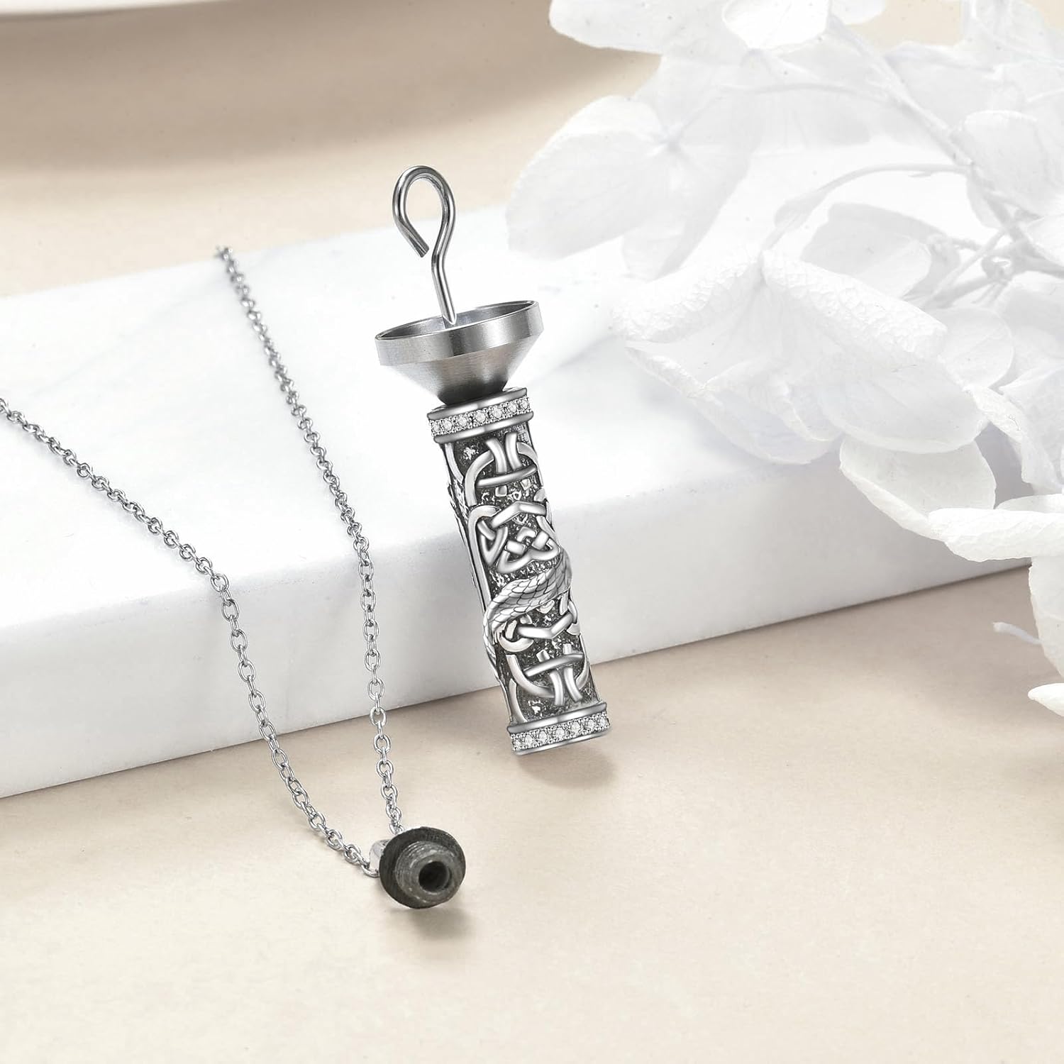 JKR S925 Sterling Silver Urn Keepsake Necklace for Ashes Bar Celtic Dragon/Snake/Wolf/Raven/Phoenix Cremation Jewelry Memorial Gift for Loss of Loved One