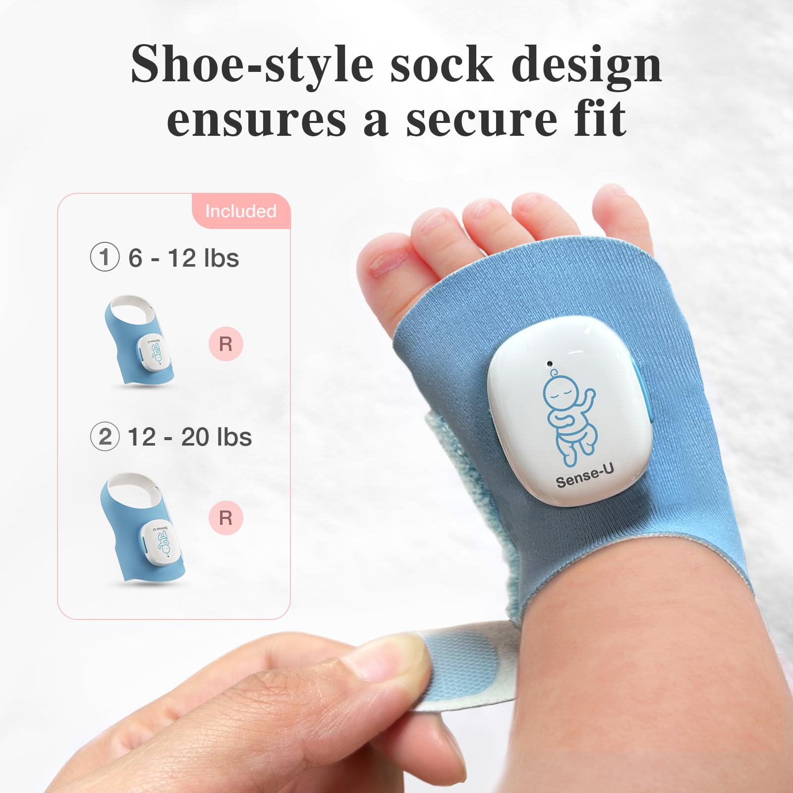 Sense-U Smart Sock Shoe 2 Moniteur bébé longue portée avec station de base – Suivi de la fréquence cardiaque et du sommeil avec capteur de pied PPG transmissif, pour 1 à 18 mois