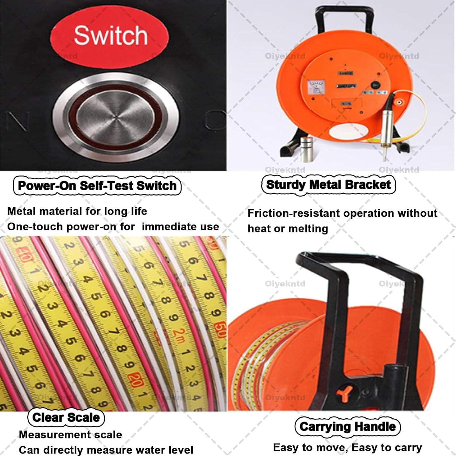 Portable Deep Well Water Level Meter with Stainless Steel Probe, Groundwater Boreholes Measuring Tools for Water Well Repairers, Indicator Light, Peak Display 15mm-10m/32.8ft