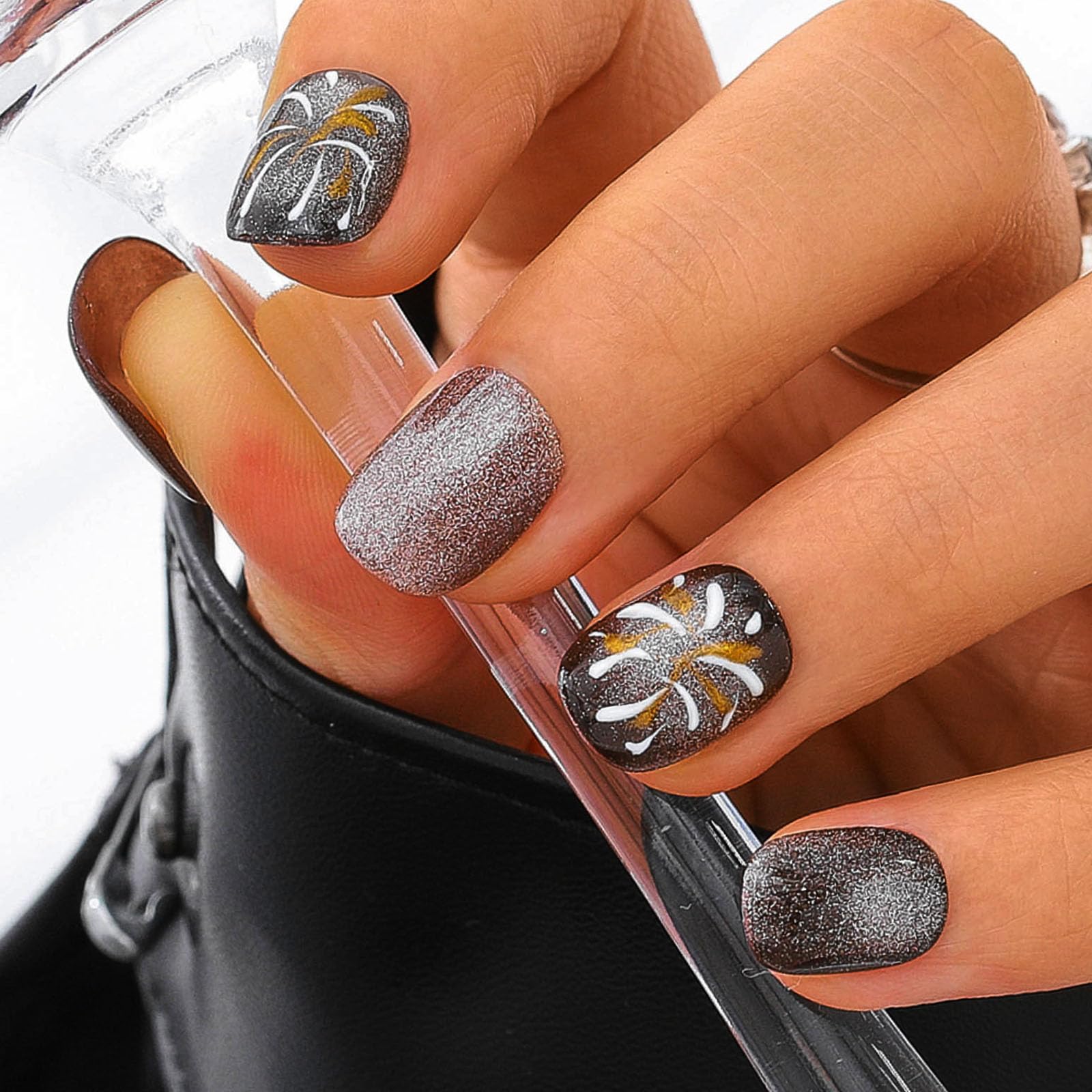 Sethexy Brown Cat Eye Handmade Press On Nails Short Coffin Hand-painted False Nail Salon Acrylic Glossy for Women and Girls 10PCS (Brown2) - Image 2