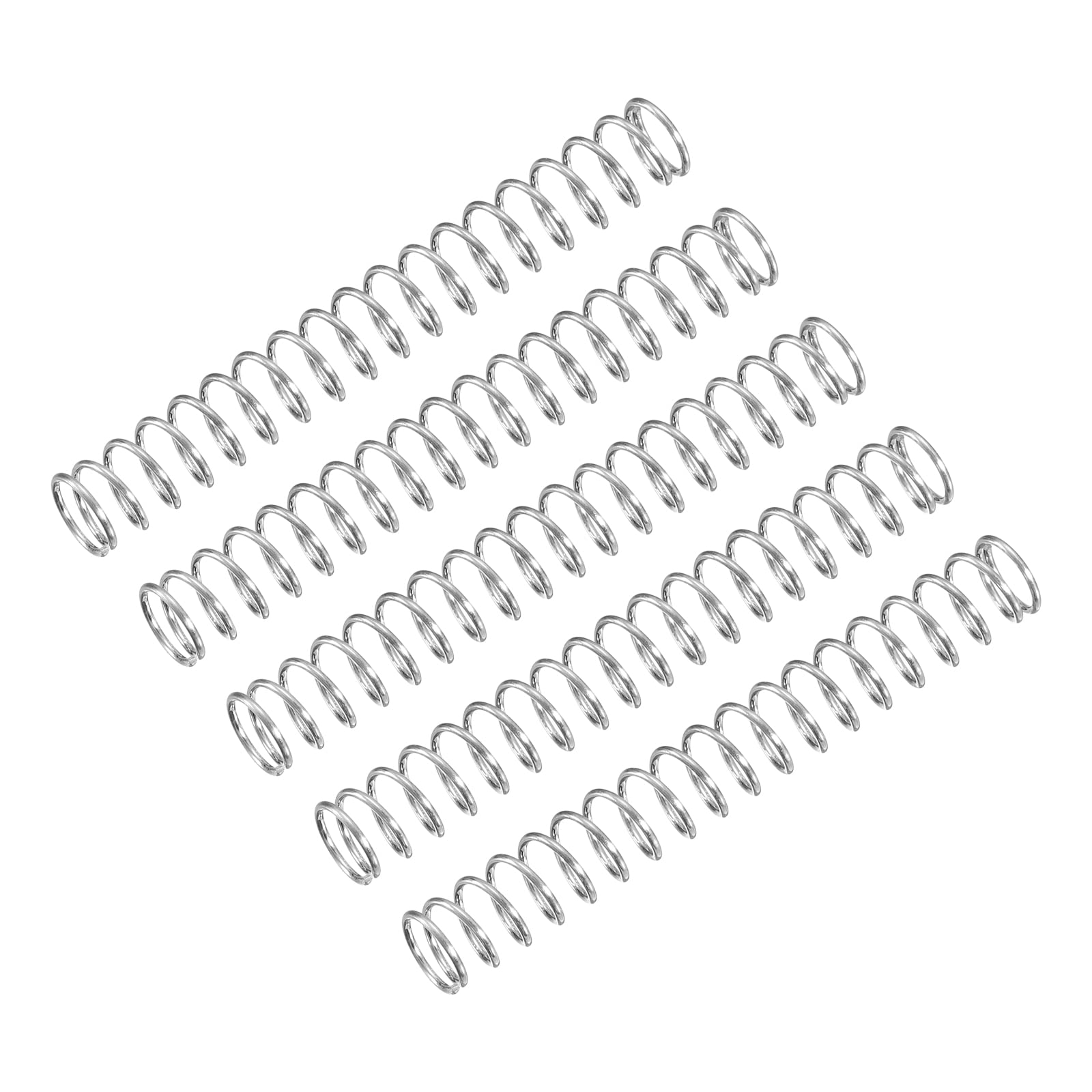 sourcing mapCompression Spring, 5Pcs 304 Stainless Steel, 6mm OD, 0.6mm Wire Size, 45mm Free Length, Silver Tone
