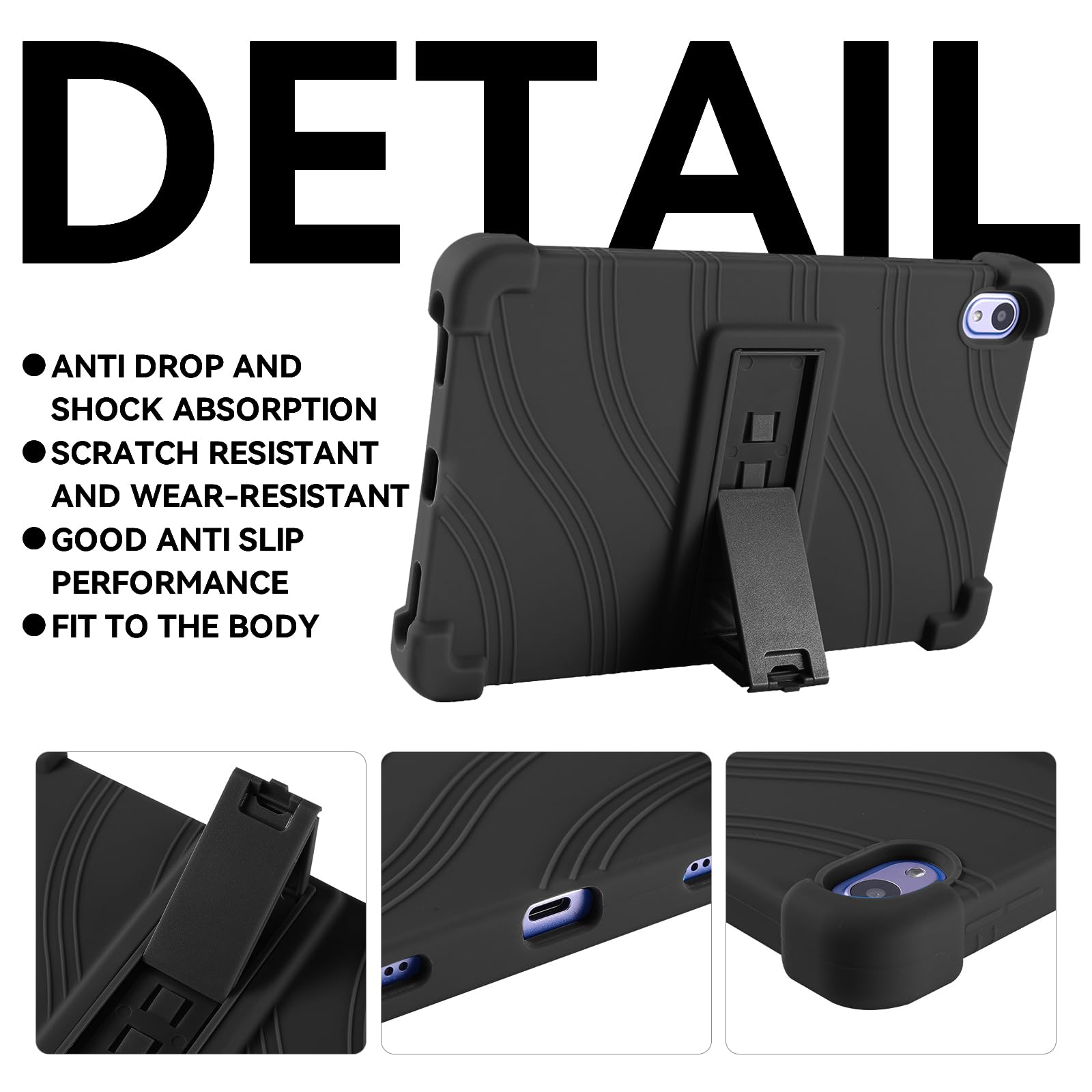ONN - Funda para tablet infantil Gen 4 de 8 pulgadas, funda de silicona suave a prueba de golpes con soporte para tablet ONN Surf de 8 pulgadas de 4ª generación para niños (modelo: 100135923) (negro)