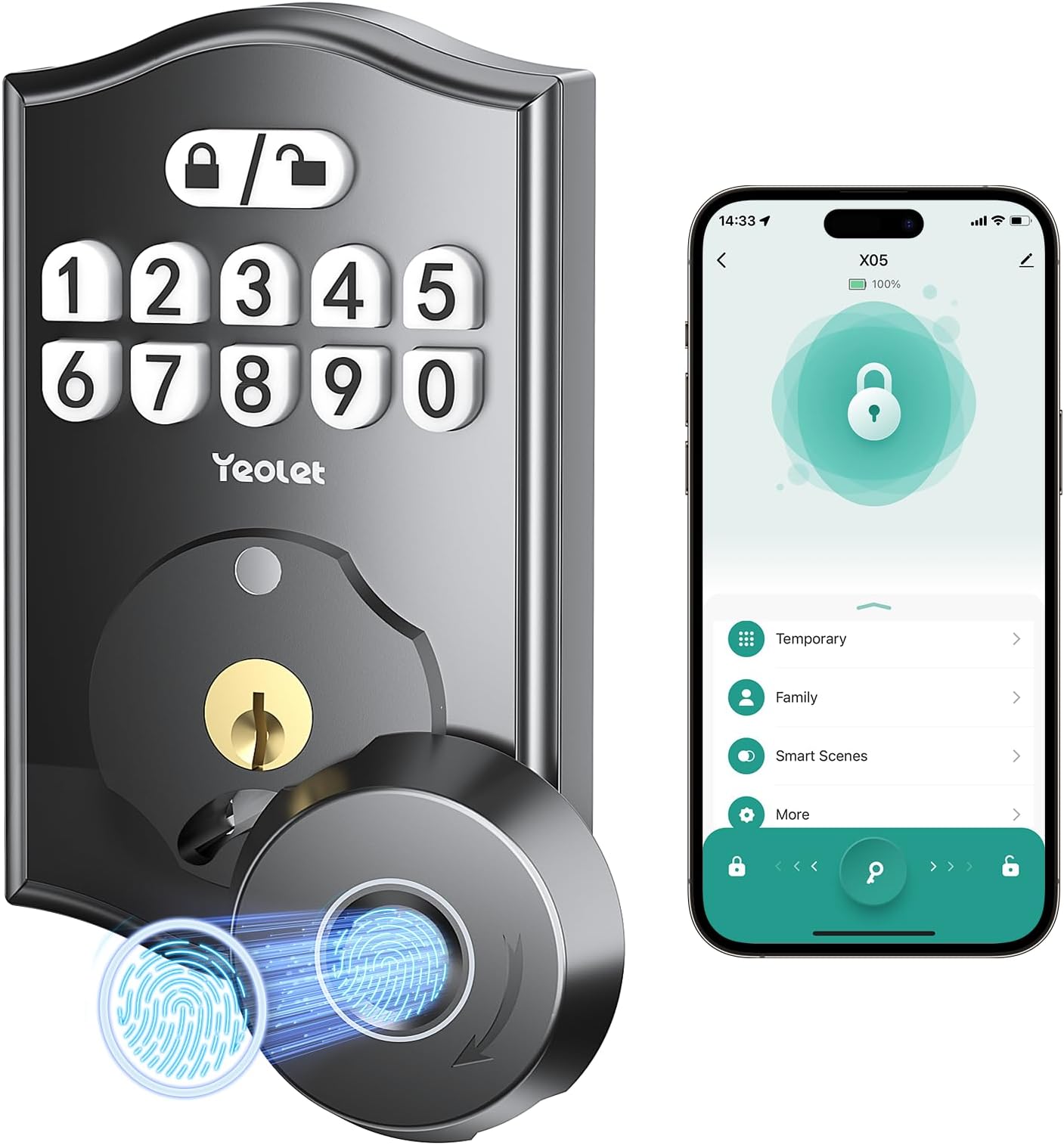 Fingerprint Door Lock, Keyless Entry Door Lock with App Control, Electronic Keypad Deadbolt for Front Door, Anti-Peeking Password, Auto-Lock Smart Door Locks, Easy Install