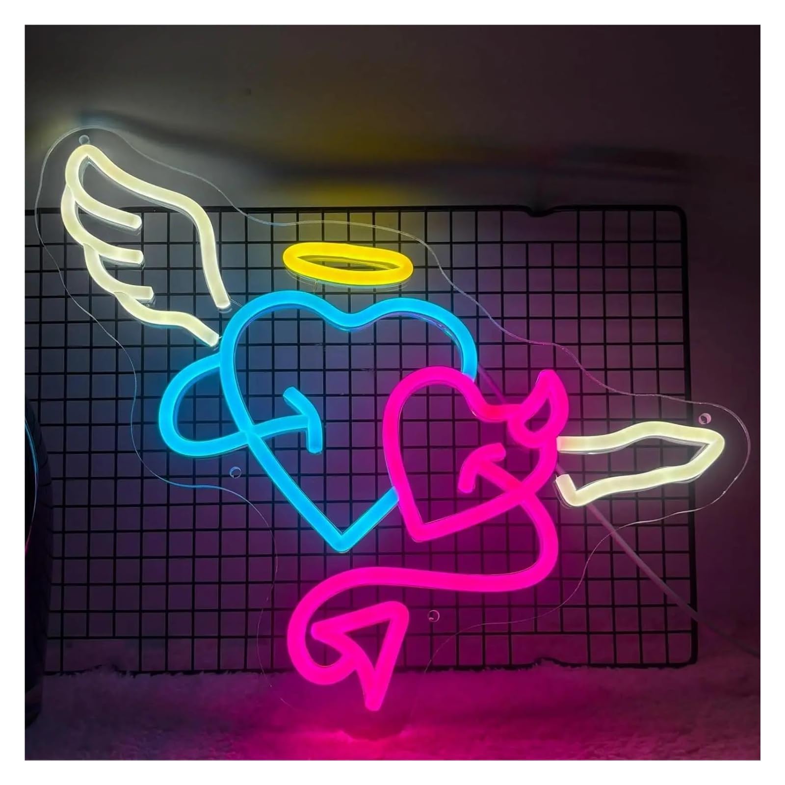 LEMST Sign Lamp Angel Devil Heart Neon Sign Dimmable Energy-Efficient Night Light for Bar Bedroom Party Wall Decor 41cmх24cm