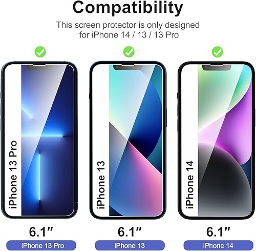 Miniatura 30 de NEW'C - Paquete de 3 protectores de pantalla para iPhone 14, iPhone 13, iPhone 13 Pro (6.1 pulgadas), protección mejorada de vidrio templado