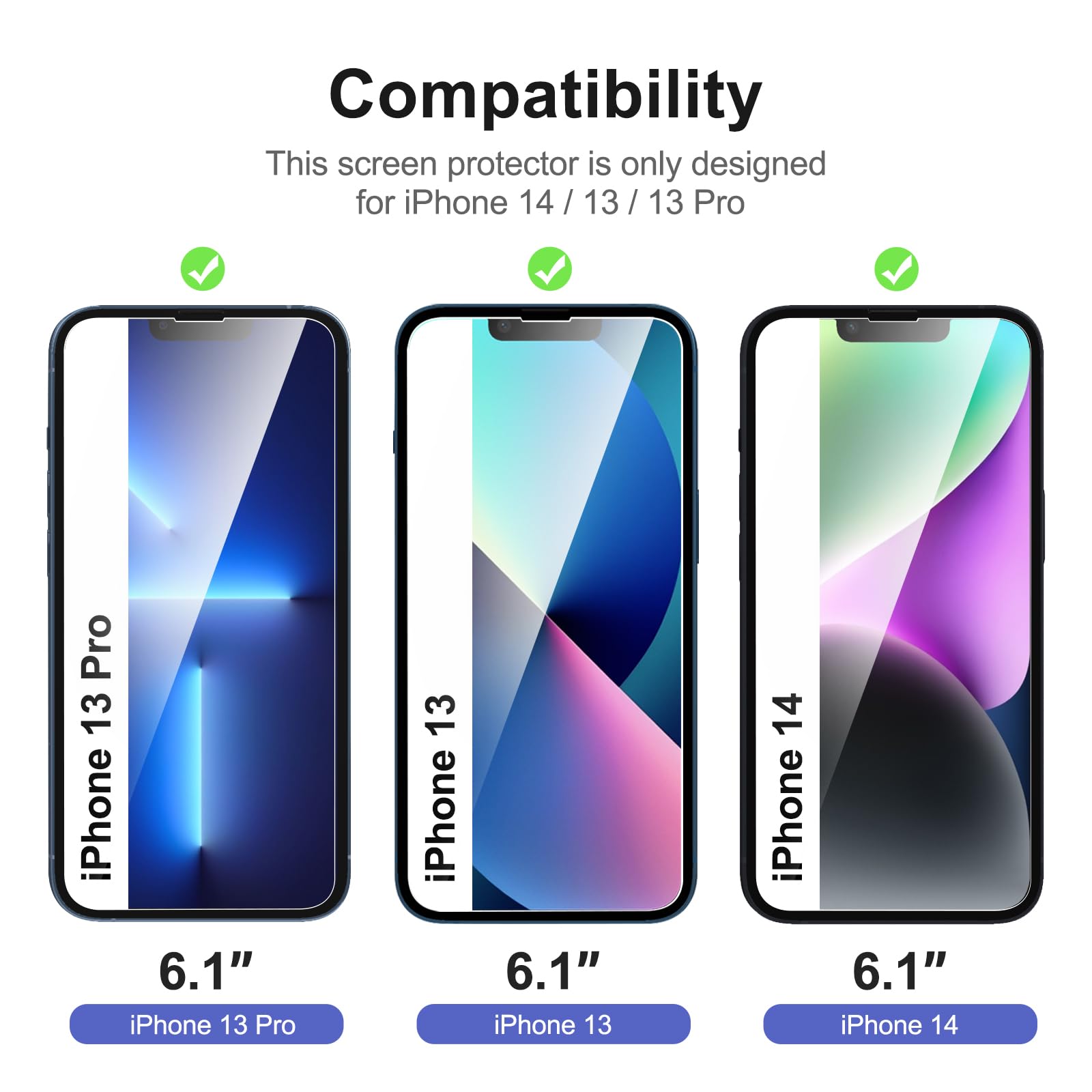 NEW'C 3 Pezzi, Vetro Temperato per iPhone 14, iPhone 13, iPhone 13 PRO (6,1 Pollici), Pellicola Prottetiva Anti Graffio - Ultra Resistente - Trasparente HD - Strumento di Installazione Facile Incluso