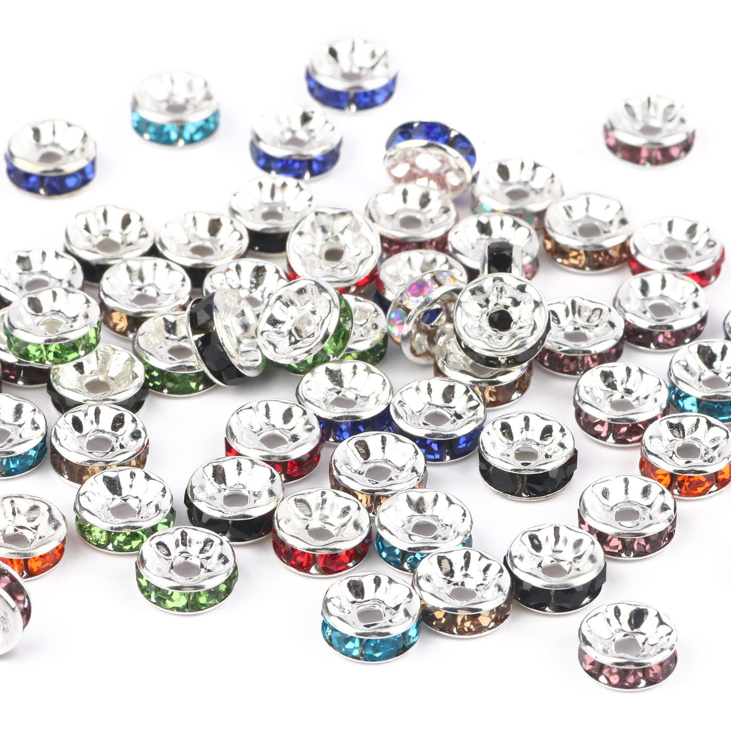 150 Perline Distanziali Rondelle Con Strass – 4mm, 6mm, 8mm – Base Rame Dorato Per Gioielli
