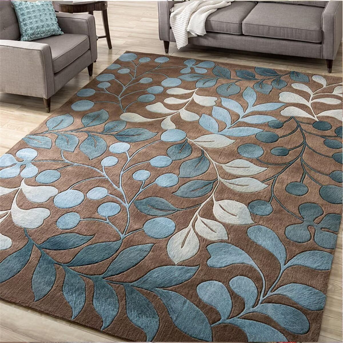 Grand tapis de salon 200X260CM bleu gris facile à nettoyer